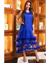Платье каскадное синее