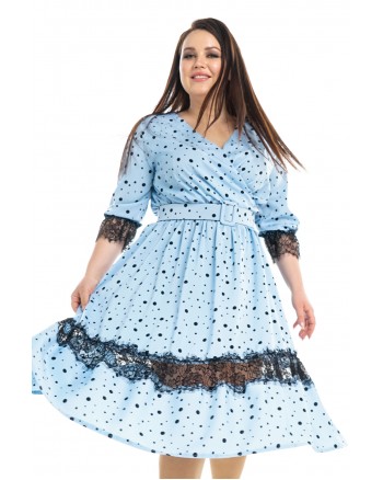 Платье с запахом с кружевной вставкой голубое (1130) - высокое качество.